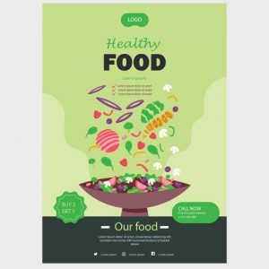 دانلود طرح گرافیکی لایه باز تراکت با طرح غذای سالم و گیاهی