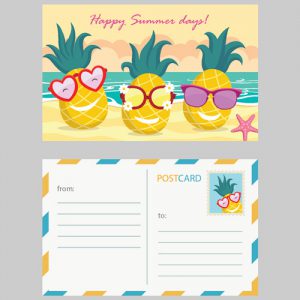 دانلود فایل فتوشاپ (PSD) طرح گرافیکی لایه باز کارت پستال تابستانی با طرح آناناس مناسب برای طراحی کارت پستال فانتزی