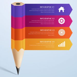 دانلود فایل فتوشاپ (PSD) طرح گرافیکی لایه باز اینفوگرافی با طرح مداد و تم رنگارنگ مناسب برای انواع کسب و کار های آموزشی و مدارس
