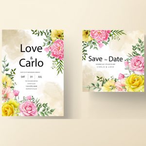 دانلود طرح گرافیکی لایه باز کارت دعوت عروسی با گل رنگارنگ