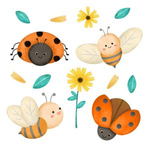 دانلود طرح گرافیکی لایه باز طرح کارتونی از زنبور و کفشدوزک