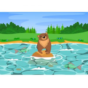دانلود طرح گرافیکی لایه باز پس زمینه با طرح خرس ماهیگیر